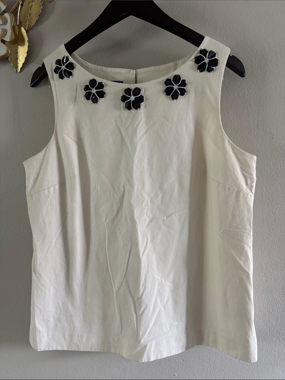 Talbots White Sleeveless Camisole with Black Floral Appliqués